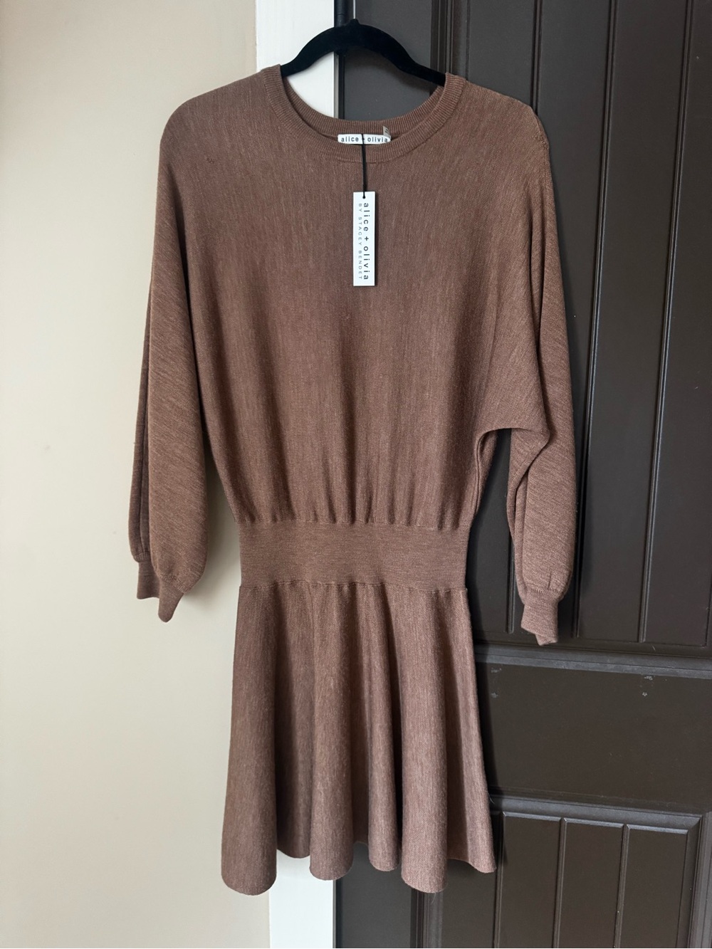 Alice + Olivia Chocolate Brown Knit Crew-Neck Dress